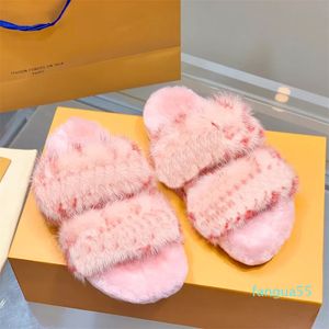 2023-Casual Shoes Designer Wool Sandals Fashion Women Slippers Warm Comfort Glides Winter Fluffy Fluffy Letters Sandal bekvämt