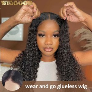 Synthetische Perücken Wiggogo Pre Cut Glueless Preplucked Human Perücken Ready To Go 4X4 Deep Wave Lace Wig 5X5 Hd Lace Closure Wig Wear And Go Curly Perücken Q231019