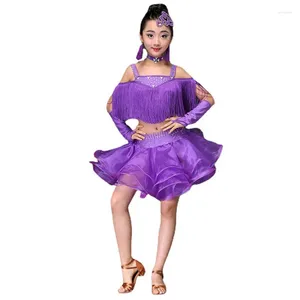 Bühnenkleidung Kinder Latin Dance Kleid Kinder Pailletten Quaste Kleidung Jazz Kostüm Wettbewerb Leistung