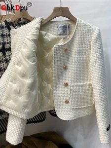 Casacos femininos inverno tweed grosso em torno do pescoço casaco casual quente feminino duplo breasted chaquetas casaco algodão acolchoado forrado ceket abrigo