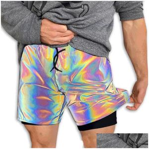 Mens Shorts Rainbow Yansıtıcı Erkekler Kısa Gündelik İş Gece Kulübü Pantolon Hip Hop Ourdoor Egzersiz Jogger Moda Büyük Boy Demlini