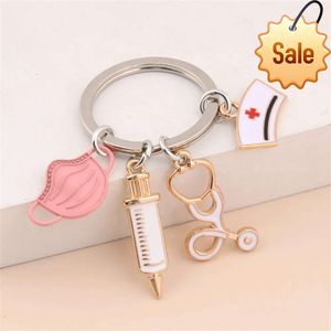 Nurse Doctor Mask Key Chain Medical Aid Personnel Car Bag Keyring Syringe Stethoscope Pendant Accessories