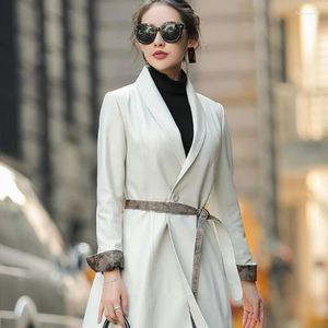 Kvinnors skinnjacka 2023 Office Lady White Sheepskin Down Coat Single Button Sashes V-Neck Long Elegant Autumn Winter Women SL