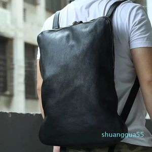 Рюкзак из натуральной кожи, простой ретро-стиль, индивидуальный верхний слой из воловьей кожи, большой вместительный 15,6-дюймовый компьютерный книжный рюкзак