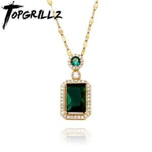 Pendant Necklaces TOPGRILLZ Womens Vintage Square Emerald Necklace With Iced Out Cubic Zirconia Fashion Premium Luxury Jewelry2539
