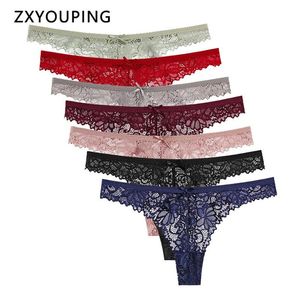 7Pcs Women Sexy Lace G String Hollow Out Transparent Panties Seamless Soft Underwear Breathable Comfort Thong Ladies Lingerie2551