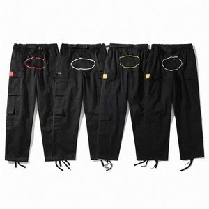 Spodnie Cargo Mens Streetwear Hip Hop Retro Drukowane swobodne spodnie Wojskowe Retro Multi-Pockets Prosty High Street Loose Commerys322e