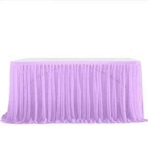 テーブルスカートテーブルスカートスワートデコレーションバースデークロスウェディングホームアクセサリーパーティーチュールカバーホワイトピンクの紫色のテーブルクロス長方形231019