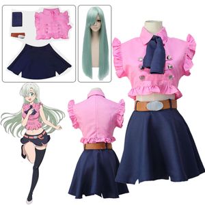 Anime the Seven Deadly Sins Elizabeth Liones Cosplay Girl Pink Dress Wig Outfits Uniform Skirt Halloween Costume Womencosplay