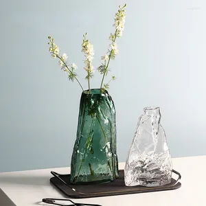 花瓶の緑の緑の透明な不規則な山の形をした花瓶グラスリビングルームオフィス装飾装飾品
