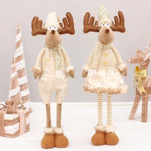 Christmas Decorations 68cm Retractable Beige Knitwear With Sequins Standing Elk Doll Home Mall Ornament christmas decor 2023 navidad 231018