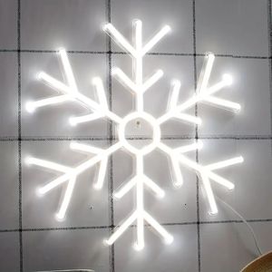 1pc decoração de natal do floco de neve flex silicone led sinal de néon, luzes decorativas multiuso fixadas na parede, alimentado por usb, branco