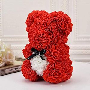 Flores decorativas 9 peças presente de dia dos namorados 25 cm rosa vermelha ursinho espuma de sabão