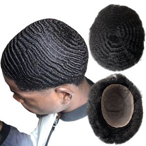 Tam Dantel Afro Kinky Kıvırcık Peruk 8x10 inç Malezya Bakire İnsan Saç Parçası 8mm Afro Dalga Toupe Siyah Erkekler İçin Tam Dantel Ünitesi