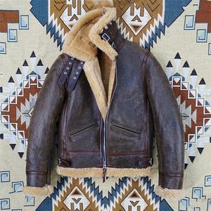 Herren-Leder-Kunstleder, echtes Leder, 100 % Pelzmantel, Herrenjacke, klassischer integrierter B3-Fliegeranzug, importiertes Öl, Wachs, verfärbte Deckschicht, Schafwärme, 231018