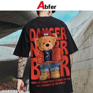 Abfer T-shirt retrò stile occidentale da uomo Cartoon Bear T-shirt grafiche stampate oversize Hip Hop Anime Magliette estetiche Top Tee 220227O