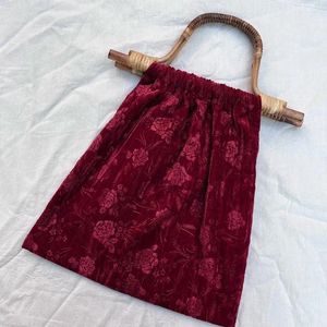 Torby wieczorowe vintage czerwono -róży torebki torebki torebki kobiety drewniane ręka