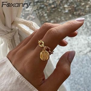 Solitaire Ring Anry Silver Color Rings Fashion Vintage Couples Simple Hollow Chain Oregelbunden texturhänge Party Jewelry for Women 231019