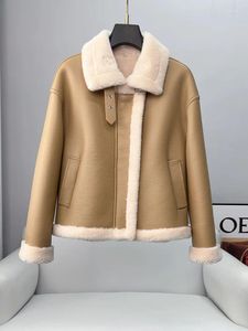 Giubbotti da donna 2023 Inverno Pile di pecora Cappotti corti per le donne Moda Semplice Colletto alla coreana Cappotto di lana di agnello Giacca da ufficio Lady Solid