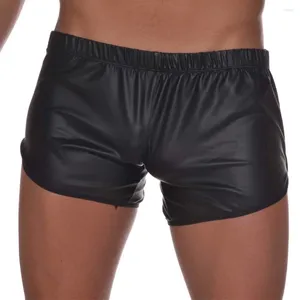 Men's Shorts Faux Leater Men Sorts Black Sexy Tit Trousers Wit Back Pocket Casual Male Fasion Clotes Fitness Yms Sport Tin Pants