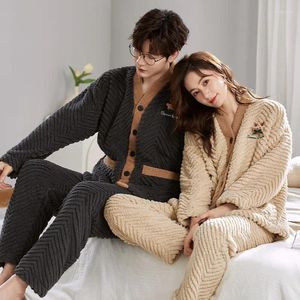 Men's Sleepwear Kimono Winter Warm Coral Fleece Nightwear For Couples Fashion Flannel Pajamas Set Women And Men Matching Pyjamas Pijamas