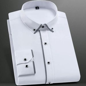 Erkekler Sıradan Gömlek Moda Stand Yakası Uzun Kollu İnce Fit Yumuşak Konforlu Sosyal Elbise Gömlek Erkek Parti Erkek Smokin Beyaz Gömlek 231018