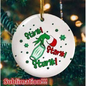 Christmas Decorations 3 Inch Round Sublimation Blank Ceramic Pendant Circle Custom Ornaments Xmas Tree Decor Double Sided Printing W Dhyro