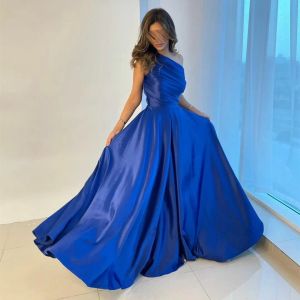 Eleganckie długie jedno ramiona królewskie niebieskie sukienki wieczorowe Linia plisowana podłogowa długość szaty de soiree sukienki dla kobiet