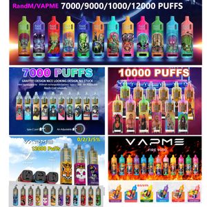 Одноразовые электронные сигареты Vape, подлинные RandM TORNADO 7000 9K 10000 VAPME 9000 KING 12000 затяжек 14 мл Устройство MESH COIL 6 светящихся цветов Перезаряжаемый 2% 5% Цифровая коробка 12K