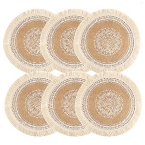 Table Mats Set Of 6 Boho Round Placemats Kitchen Plate Runners For Dining Mandala Bohemian Burlap Circle 15 Inch
