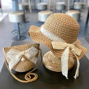 Hair Accessories 2-5 Years Girls Summer Straw Hat Bag Cap Set Kids Sun Baby Travel Protection Beach Hats Fisherman For Child