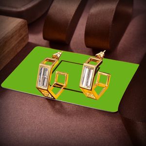 Fashion brand LOGO earrings golden semi-hexagonal frame diamond earrings designer jewelry for Valentine's Day