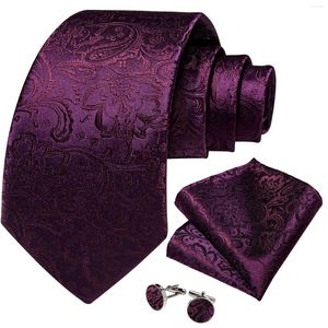 Laços para homens 2023 luxo roxo paisley seda casamento elegante acessórios masculinos pescoço e lenço abotoaduras presente