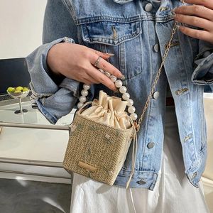 Bolsas de jóias mulheres mini ombro crossbody sacos moda tecido cordão verão pérola top-handle bolsas senhoras pequeno balde mensageiro