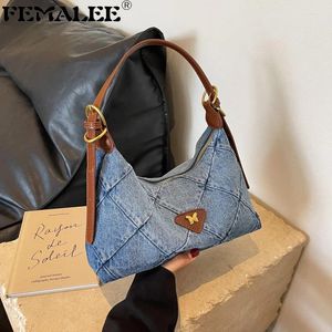 Axelväskor retro kvinnors mode denim högkänsla ladys quiltade mångsidiga handväskor kvinnlig fjäril enkelhet crossbody väska