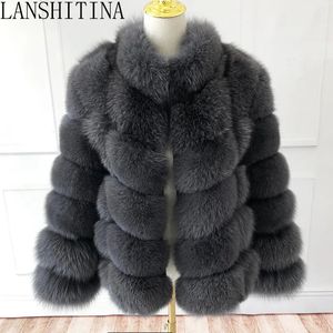 Womens Fur Faux Style Real Coat Women Autumn and Winter Jacket Natural Vest Stand Collar Löstagbara ärmar 231018