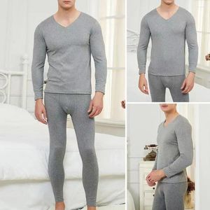 Men's Thermal Underwear Men Winter Long Johns Set V Neck Slim Fit Elastic Fleece Keep Warm Thick Thermo Homewear