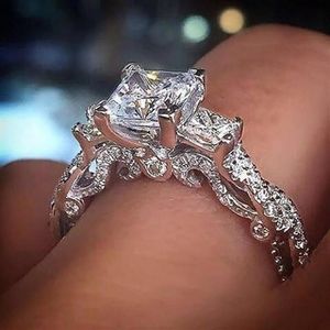 Vintage Princess Cut Lab Diamond Ring 925 Sterling Silver Engagement Wedding Band Rings for Women Bridal Fine Party Jewelry Clusta2752