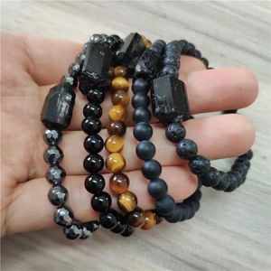 Strand Lava Rock Stone Beads Natural Black Raw Rough Tourmaline Mineral Energy Healing Beaded Unisex Bracelets Daily Jewelry Wholesale