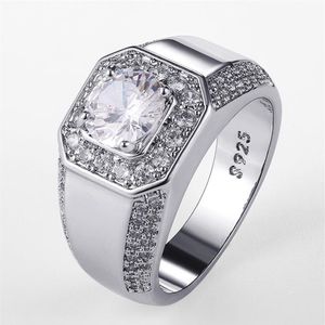 Luxury 925 Sterling Silver Men Crystal Zircon Stone Wedding Ring Brilliant Noble Engagement Engage Party Rings with Stamp269U