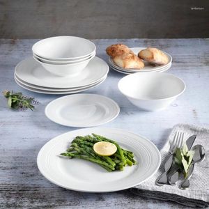 Plates Everyday Embossed 12-Piece White Dinnerware Set