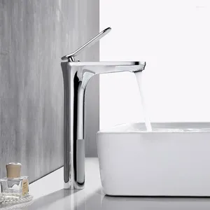 Banyo Lavabo Muslukları Havza Musluğu Uzun Vücut Yüksek ve Soğuk Karıştırıcı Krom Pirinç Tek Kolu Güverte Monte Delik Washbasin Tap