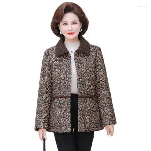 Women's Trench Coats Winter Clothing Add Velvet Thicken Coat Middle-Aged Elderly Cotton-padded Clothes Jacket Printing Outerwear Female Tops