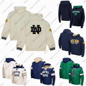 Men's Mitchell & Ness Cream Notre Dame Fighting Irish Chainstitch Logo Pullover Hoodie customize any name or number Black WHITE