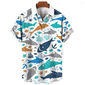 Mäns casual skjortor hawaiian för män tees havs liv mönster kort ärm topp sommar mode skjorta bläcktryck t-shirt kläder