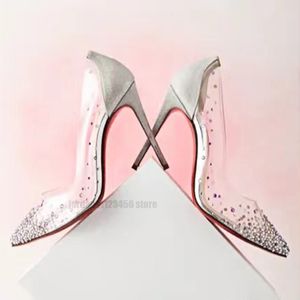 Designer Luxury Pump Bride Heels Rhinestone Sandals Women Shoes Pvc With Strass Pointed Closed Toe Party Wedding Elegance Woman Fairy Shoes