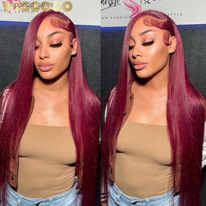 الباروكات الاصطناعية Wiggogo Red Wig 99J Burgundy Lace Front Wig 13x4 Straight Lace Pront Wigs HD Lace 13x6 Human Hair Colored Lace Brontal Brontal Wigs Q231019