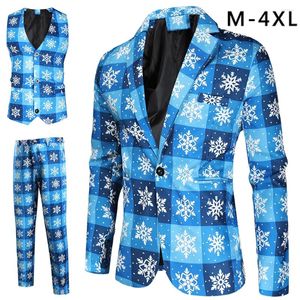 Erkek Suit 2023 Erkekler Takım 3 Noel Partisi Balo Palkası Ekose Baskılı Erkek Setler Ceket Yelek Pantolon Artı Boyut 4xl