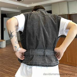 Men's Jackets Vintage Sleeveless Cargo Jacket Streetwear Casual Denim Vest Men Fashion Coats Male Waistcoat Men Clothing Jeans Gilets R231019