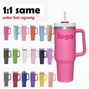 DHL 40oz Hot Pink Mugs Stainless Steel Tumblers Mugs Cups Handle Straws Big Capacity Beer Water Bottles Outdoor Camping with Clear/Frosted Lids B0120